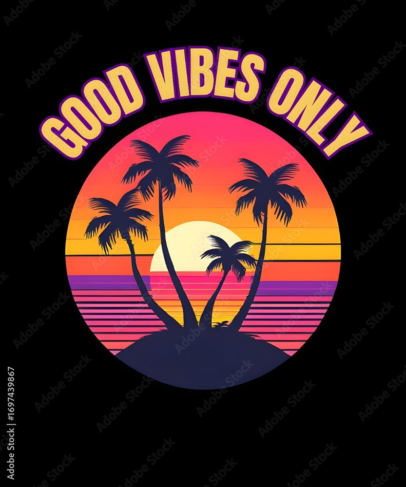 Naklejka premium Tropical island with palm trees, beach t-shirt illustration 