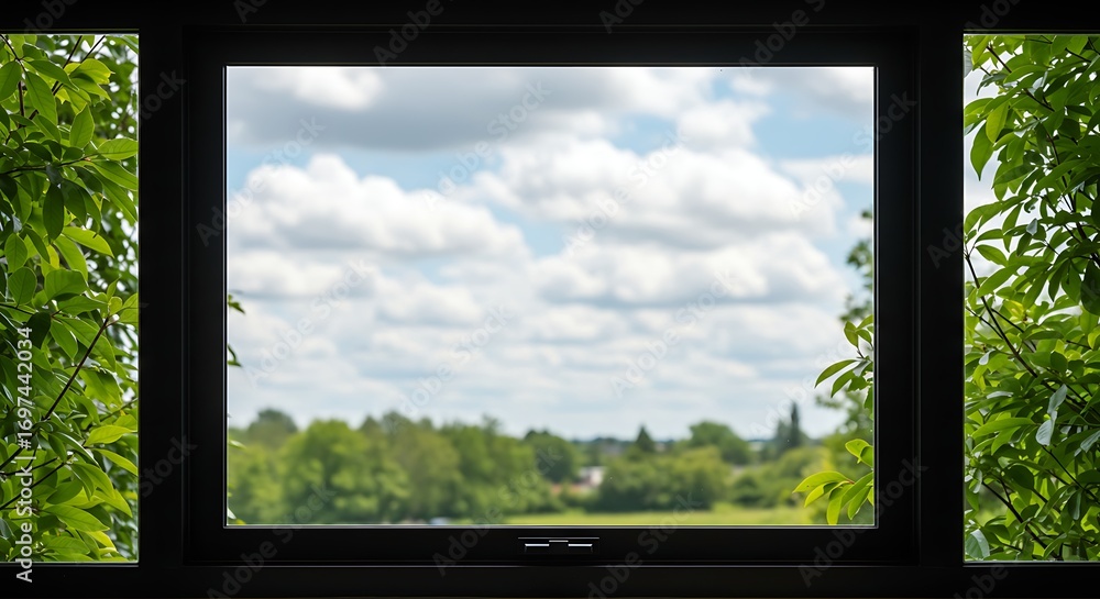 Obraz premium Window view of lush landscape