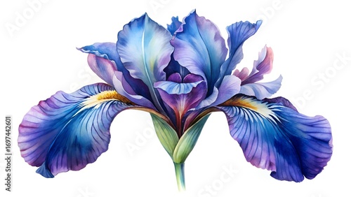 Watercolor Iris Flower With Deep Blue And Purple Hues