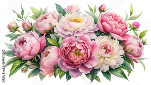 Watercolor Peony Flower Arrangement With Lush Petals