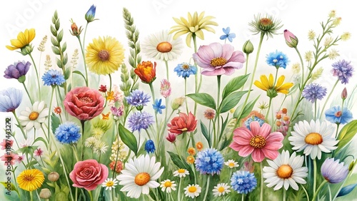 Watercolor Wildflower Meadow Illustration With Mixed Blooms