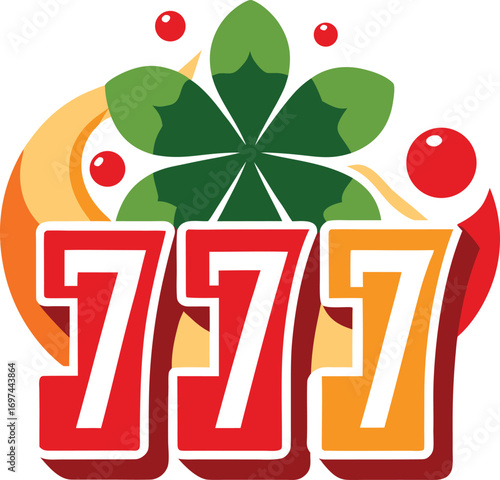 Lucky 777 four-leaf clover casino vector icon