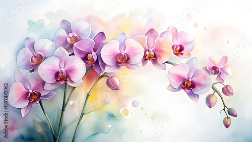 Minimal Watercolor Orchid Blossoms With Soft Gradients