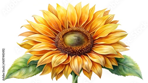 Vibrant Watercolor Sunflower With Golden Yellow Petals