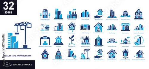  Real Estate and Property mixed color icon set