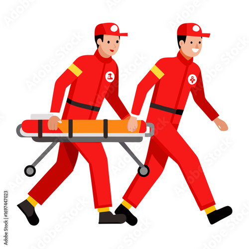 Two paramedics carry a stretcher, ready to provide emergency medical assistance
