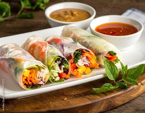 Fresh Vegetable Rice Paper Rolls with Dipping Sauces