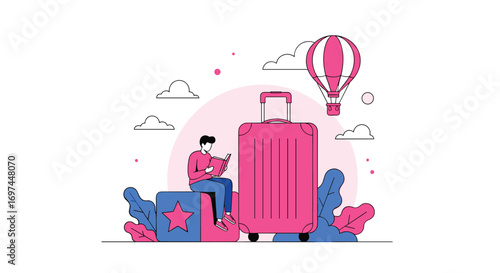 Embark on an exciting journey of exploration and adventure with a large pink suitcase ready for your next travel destination