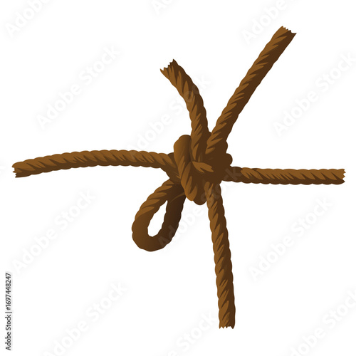 A straight rope vector illustration with a knot tied in the middle on a white background for design and decoration purposes