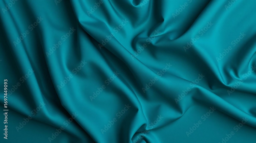 Fototapeta premium Closeup of rippled blue silk fabric cloth, studio shot.