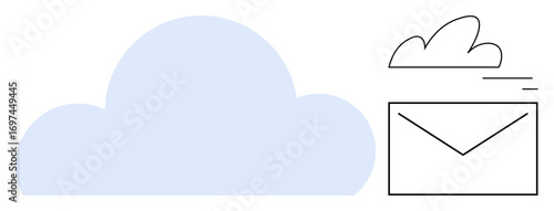 Light blue cloud beside an outlined email symbol with dynamics for speed. Ideal for technology, communication, email marketing, cloud storage, data transfer, digital apps, simple landing page
