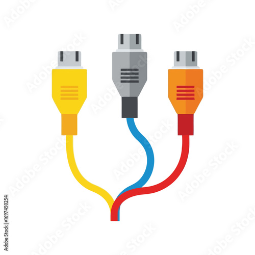 Three composite av cables connectors yellow grey orange red blue isolated digital technology vector