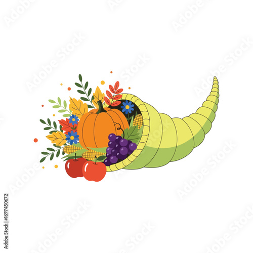 Abundant cornucopia harvest autumn bounty full of fruits and vegetables vector