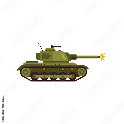 Military armored tank firing cannon with bright explosion and tracer rounds warfare vehicle illustration vector
