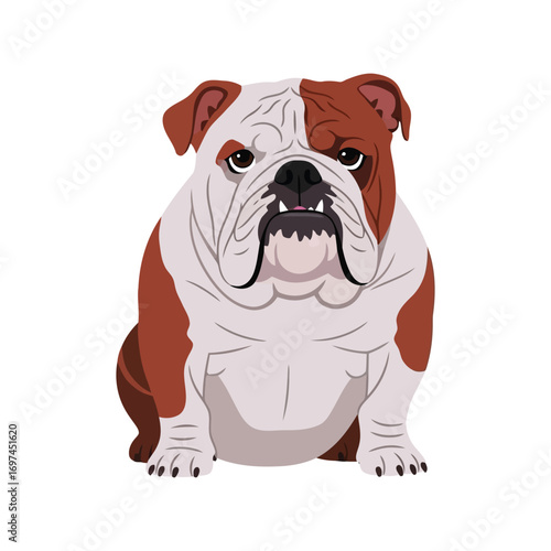 Adorable bulldog portrait cute pet companion friendly dog breed sitting contented animal vector