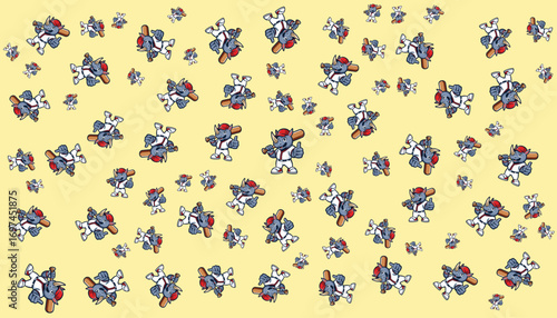 Baseball Rhino Character Background Random Pattern Vector