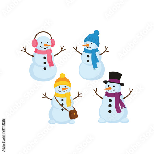 Charming snowman characters festive winter holiday fun seasonal greeting design elements vector