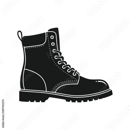 Sturdy lace up work boot silhouette for rugged style and industrial design projects vector