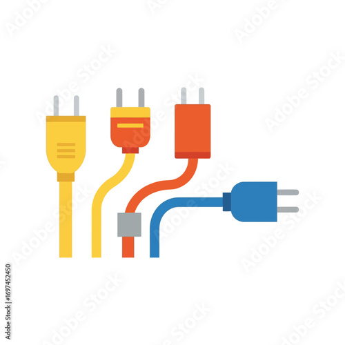 Colorful electrical power plugs and cables connected together concept technology energy supply vector