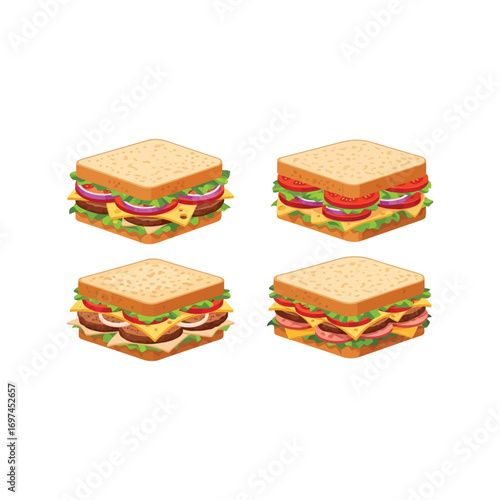Four delicious freshly made sandwiches vector icons isolated delicious food illustrations vector