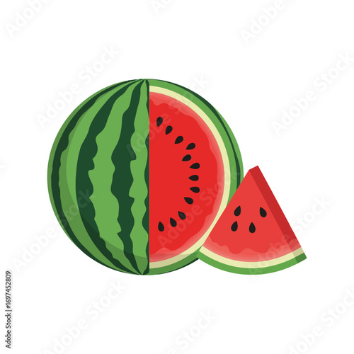 Fresh ripe watermelon slice and whole fruit healthy summer refreshment vector