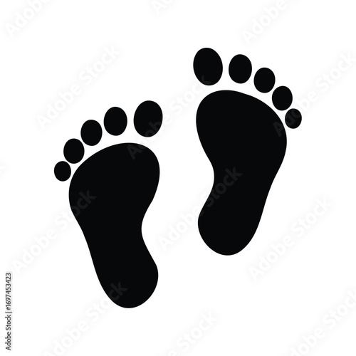 Black Footprint Pair Against White Background Symbolic of Baby Steps