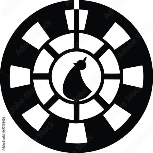 Black and white cat icon in circular design vector