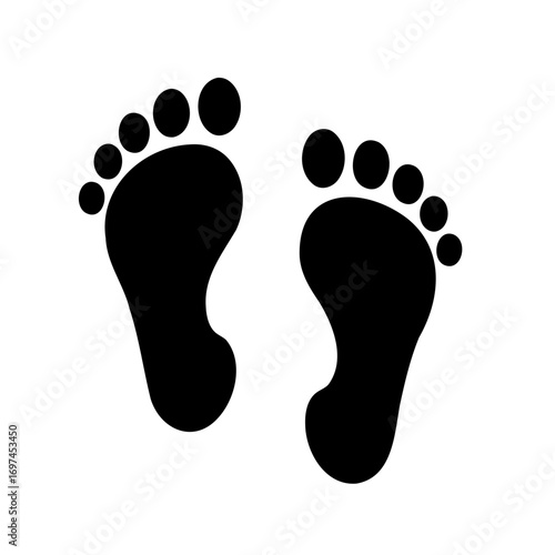 Two symmetrical black footprints on a white background, minimalistic design element