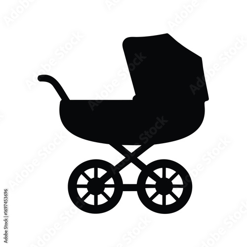 Detailed silhouette illustration of a classic baby carriage or pram design