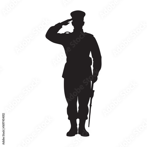 Silhouette of Armed Soldier in Combat Gear Holding a Vector