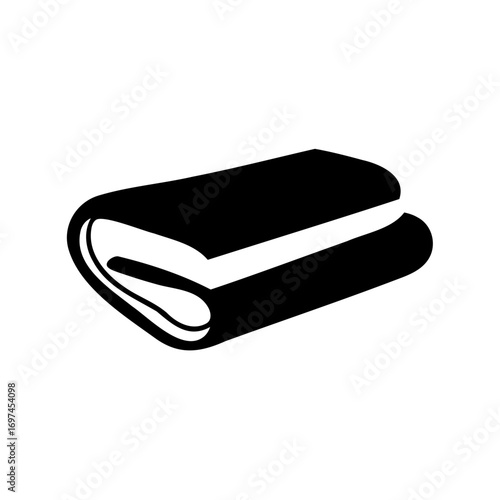 Folded black blanket isolated on white background in a minimalist style