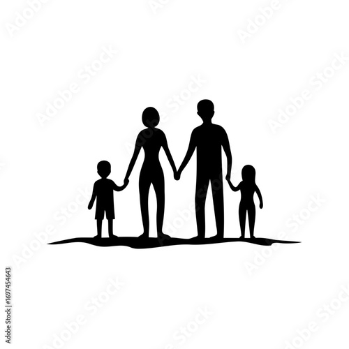 A Silhouette Depiction of a Nuclear Family Holding Hands Standing Together
