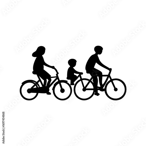 Silhouette of a family riding bicycles, depicting togetherness and shared activities