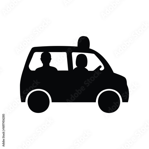 Silhouette of a vehicle with two occupants and a rounded rooftop accessory