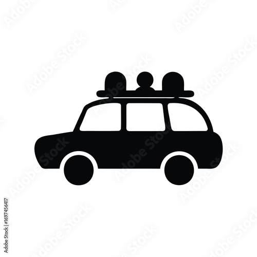 Black silhouette of a police car with lights on top on white