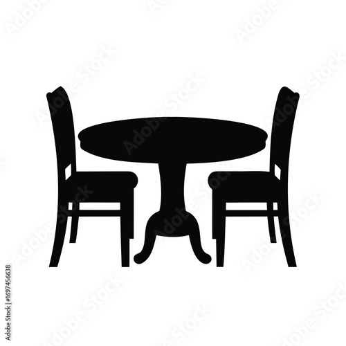 Solid Black Silhouette of a Round Dining Table with Two Chairs