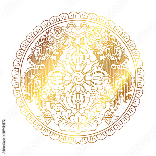 national emblem of bhutan (gold outline)