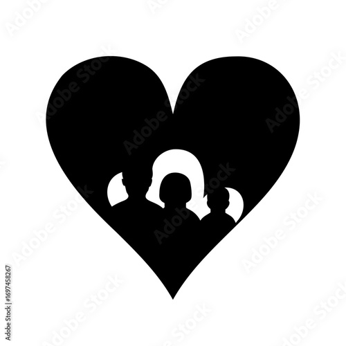 Heart silhouette containing family members, a symbol of familial love and togetherness