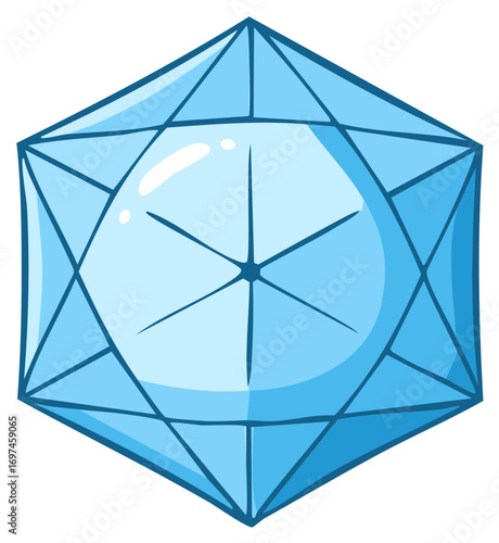 Blue geometric crystal facets reflecting light with starburst center