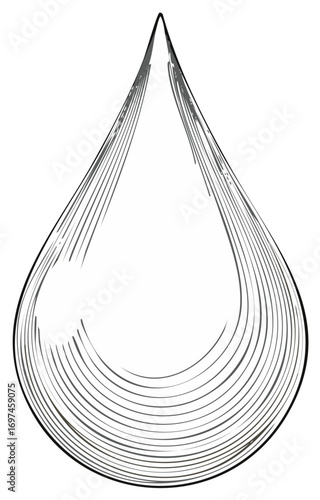 Elegant hand drawn water droplet or tear illustration with detailed sketch lines