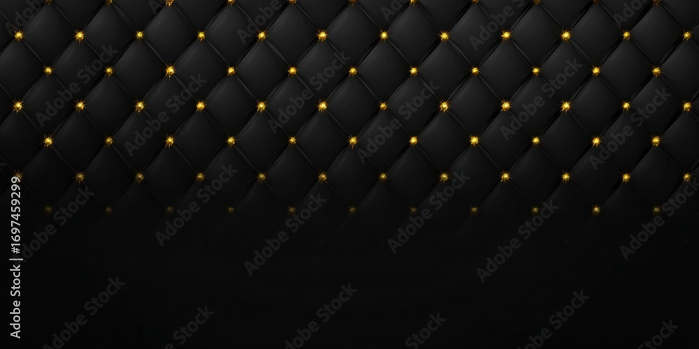 Fototapeta premium Luxurious black leather with gold studs creates a rich and elegant backdrop for design.