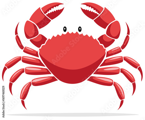 Vibrant red cartoon crab with big eyes seafood character illustration