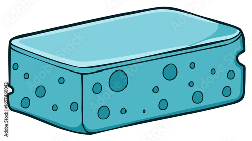 Cartoon illustration of a blue porous sponge or cheese block with holes