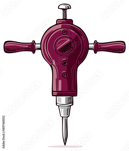 Retro Handheld Rotary Engraving Tool with Burgundy Casing and Silver Spindle