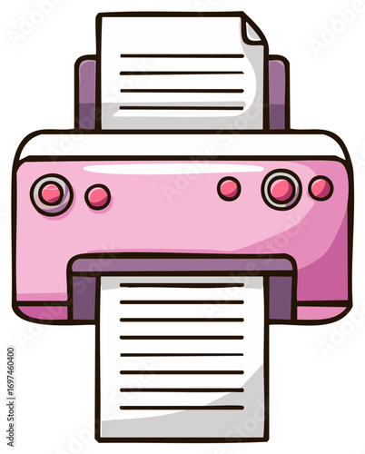 Pink printer with printed document illustration isolated