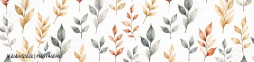 Elegant watercolor leaf pattern in beige and gray on white , modern, beige
