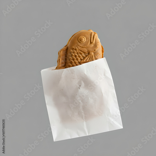 Wallpaper Mural Taiyaki Traditional Fish-Shaped Pastry in White Paper Bag for Mockup Torontodigital.ca