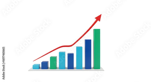 Free Download A 3d bar chart with a red arrow showing an upward trend, isolated on a transparent background - GFXLoad