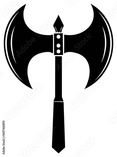 Medieval Double Bladed Battle Axe Silhouette Illustration Ancient Weapon Design