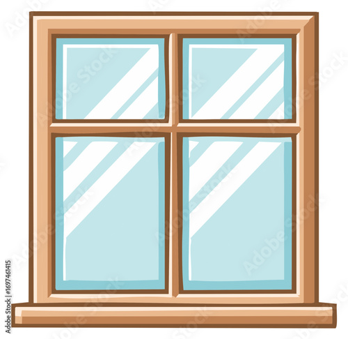 Cartoon Window Frame with Clear Glass Panes Bringing in Brightness and Light in a Room
